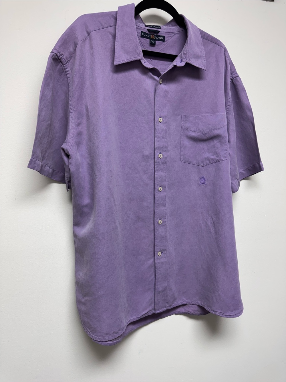 Tommy Hilfiger Lavender SILK &LINEN Short-Sleeve Button-Down Shirt size XL